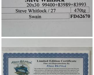 Detail pic, certificate 
Solitary Reflection by Steve Whitlock
Limited Edition Fine Art signed numbered 
Framed 39.25" x 29.25"