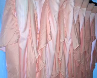 SOLD Pink Ruffles shower curtain 
Lucite Bubbles shower hooks 