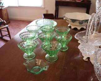 Vintage Green Uranium Glass Anchor Hocking Green Block Optic Champagne Sherbet Glass