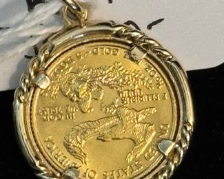 1986 1/10oz $5 Gold Eagle Coin Pendant 14K bezel
