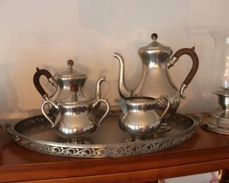 Royal Holland Complete Tea Coffee Set With Wooden Handles and Tray