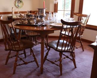 Maple Dining Table and 6 Fiddleback Windsor dining side chairs
