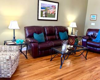 Beautiful matching reclining leather sofa and chair
