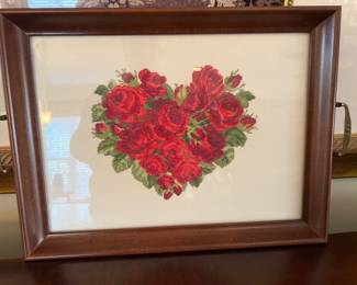 Lot 1421 Vintage Rose Needlepoint Glass Framed Tray