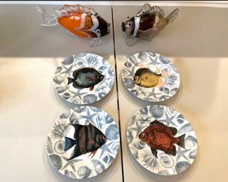 Lot 1150 Fitz Floyd Poisson Fish Plates Art Glass Koi Scupltures