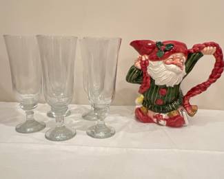 Lot 1376 Christmas Fitz Floyd Old World Elves Pitcher Crate Barrel Pilsner Beer Glasses