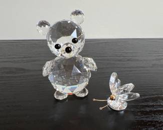 Lot 1231 Swarovski Crystal Large Standing Bear Small Butterfly wGold Head
