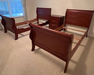 Lot 1173 Wood Twin Sleigh Beds Wood Nightstand
