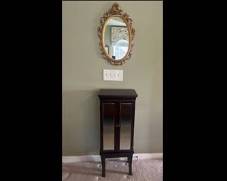 Lot 1009 Wood Jewelry Storage Cabinet Oval Gold Ornate Mirror