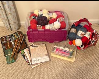 Lot 1174 Yarn Skeins Assortment Knitting Needles Instructional Magazines