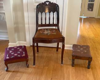 Lot 1044 Antique Victorian Mahogany Chair 2 Needlepoint Foot Stools
