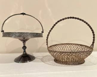 Lot 1239 Vintage Silverplate Cake Stand Wire Basket