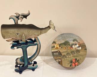 Lot 1259 Vintage Folk Art RockingBalancing Metal Whale Pampered Palette Painted Round Wood Box