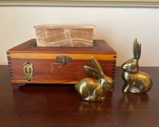 Lot 1068 Brass Bunnies Rabbits Trinket Boxes