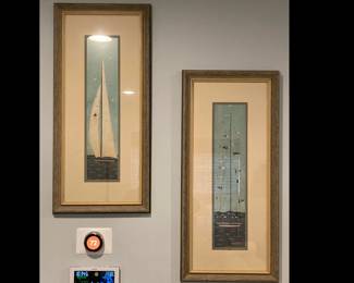 Lot 1207 Pair of Framed Sailboat Prints Nautical Beach Wall Art