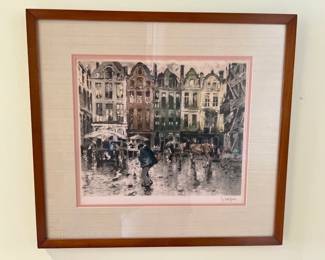 Lot 1091 Ferdinand Jean Luigini Flemish Square Paris Street Scene Etching Wall Art