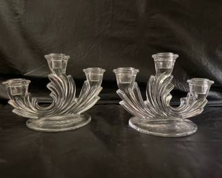 Lot 1251 Vintage 1950s Fostoria Chintz 3 Light Glass Candlesticks