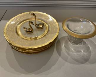 Lot 1149 Brass Swans Gold Bavarian Czech Plates