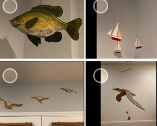 Lot 1293 Hanging Art Mobiles Brass Seagulls Beach Decor Nautical