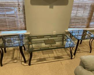 Lot 1288 Glass Top Metal Coffee Table 2 End Tables