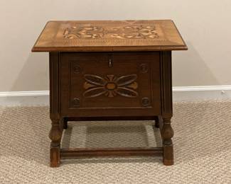 Lot 1216 Antique Wood Stool Table w Inlaid Top Commode w Chamber Pot