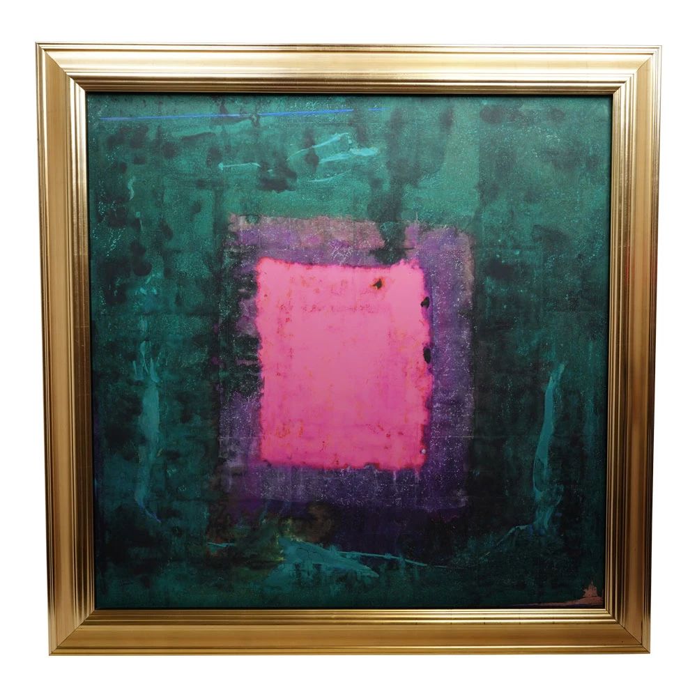 LOT 29: Jamali "Magenta and Green" Framed 52" in. x 52" in. with COA