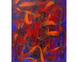 146: Lieberman Red, Orange, Blue MCM Abstract on Canvas (Unframed) 16 in. x 20 in.