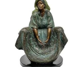 Lot 389: Victor Gutierrez, Seated Woman, 1987 Patinated Bronze Sculpture