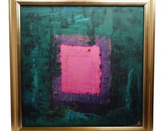 LOT 29: Jamali "Magenta and Green" Framed 52" in. x 52" in. with COA