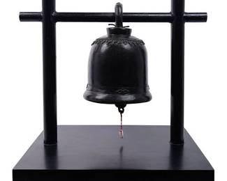 Lot 341: Large Antique Burmese Temple Bell Mounted on Stand