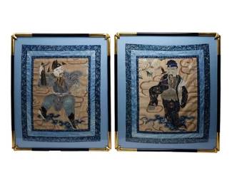 Lot 23: Antique Pair (2) Beautifully Framed Late Qing Dynasty Chinese Silk Embroidery Textile Panels (photo and measure). Please also see Lot 22.