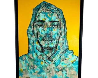 Lot 50: Art Miami 2022, Stunning Mixed Medium, Acrylic, Newspaper, and Oil on Canvas, Framed 36 in. x 42 in.