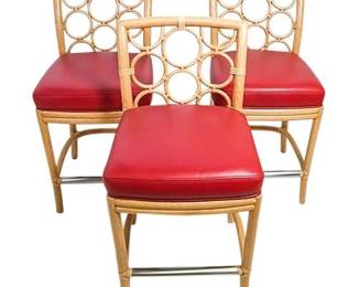 Lot 357: RARE Three (3) Laura Kirar for McGuire Bar Stools With Red Leather