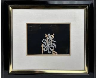 Lot 386: Original Romain de Tirtoff "Erté" Guache "La Fleur au Bijoutier" Framed with COA (Signed on Front and Inscription on Letterhead on Verso)