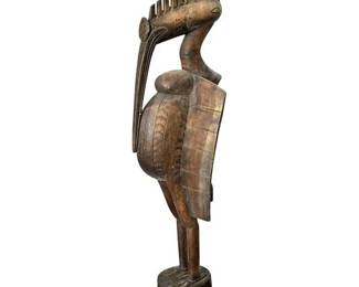 Lot 243: Vintage African Senufo Carved Wood Figure of a Large Hornbill Bird Sculpture Large 54 in.