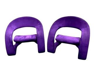 Lot 193: Pair (2) Jaymar Tongue Post-Modern Chairs in Purple Velvet (Circa 2001).