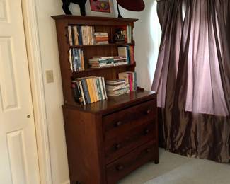 Dresser with separate hutch top. Not a match set. Blackout  set of brown curtains. Faux silk.