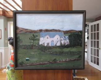 Little Wales painting of pink house.