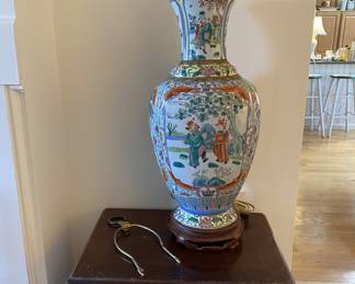 Rose Famile Lamp. Base as found. Jade? finial.