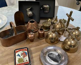 Metals... Miniature coppers all sold, as is tin litho box & Plymouth Rock dish. Rest available