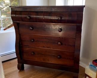 Another view of flame veneer Mahogany Chest.