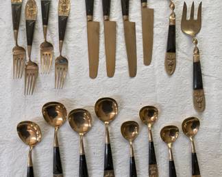  1960's Thai Brass set for 4 with 2 serving pieces