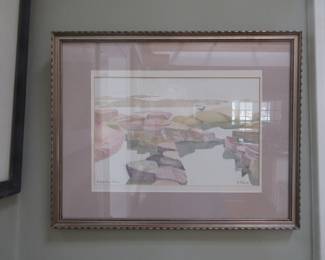 Pink costal watercolor signed.