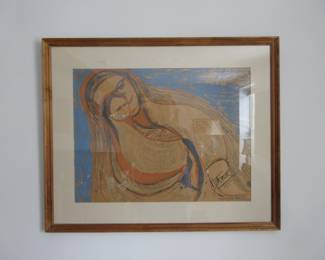 Madonna and child  lg Pastel, signed. 