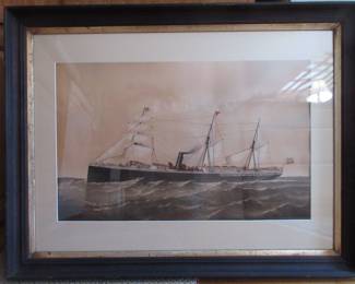 Color doesn't here doesn't do justice. Large walnut framed lithograph. "US and Brazil Mail Steamship Line" caption on back. Original glass and frame new archival Matting. C1880? 