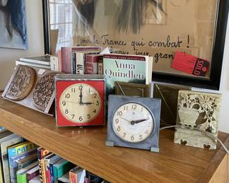 clocks books bookends bookcase.