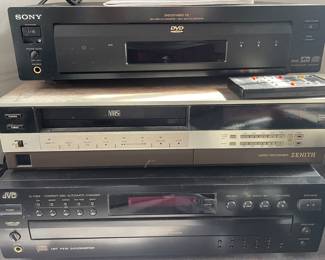 Vintage Sony DVP-S7700 DVD Player, 
Zenith VCR, JVC 5 Disc CD player 