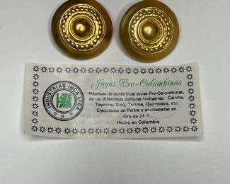 Pewter plated in 24k gold vintage clip on earrings 
