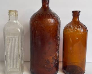 Antique Clorox & Old Witch glass bottles 