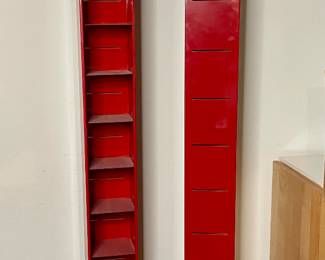 Vintage red lacquer CD towers 